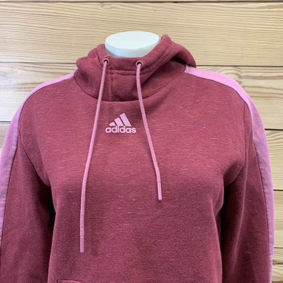 Adidas Sweatshirt Medium Red Pink Heather Hoodie Pullover Long Sleeve B161 - Picture 2 of 7